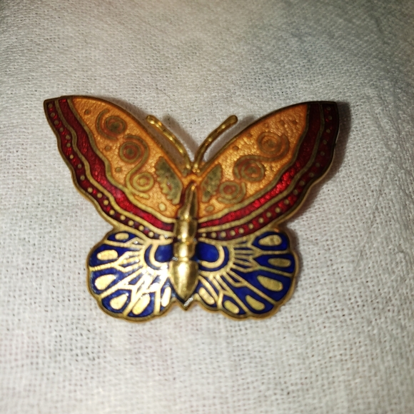 Beautiful Vintage Goldtone Cloisonne Butterfly Pin from MMA 1985 - Picture 2 of 3